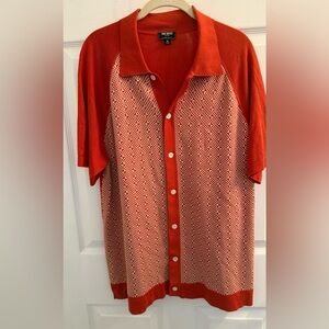 Todd Snyder Orange and White Geometric Button Down Shirt